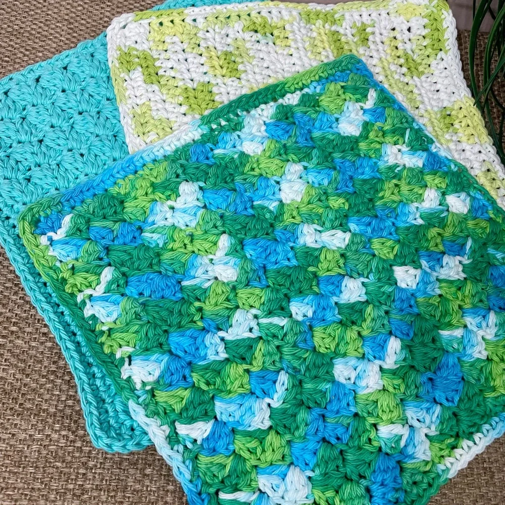 Handcrafted Crochet Washcloths -Set of 3